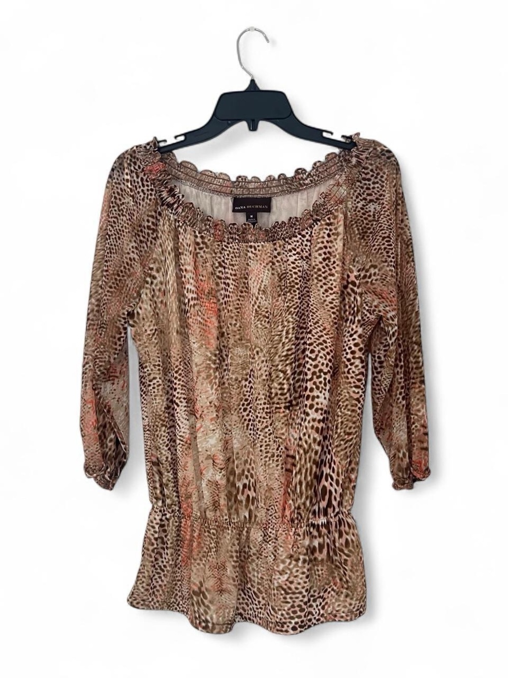 Dana Buchman Brown Animal Print Peasant Blouse - Picture 1 of 8